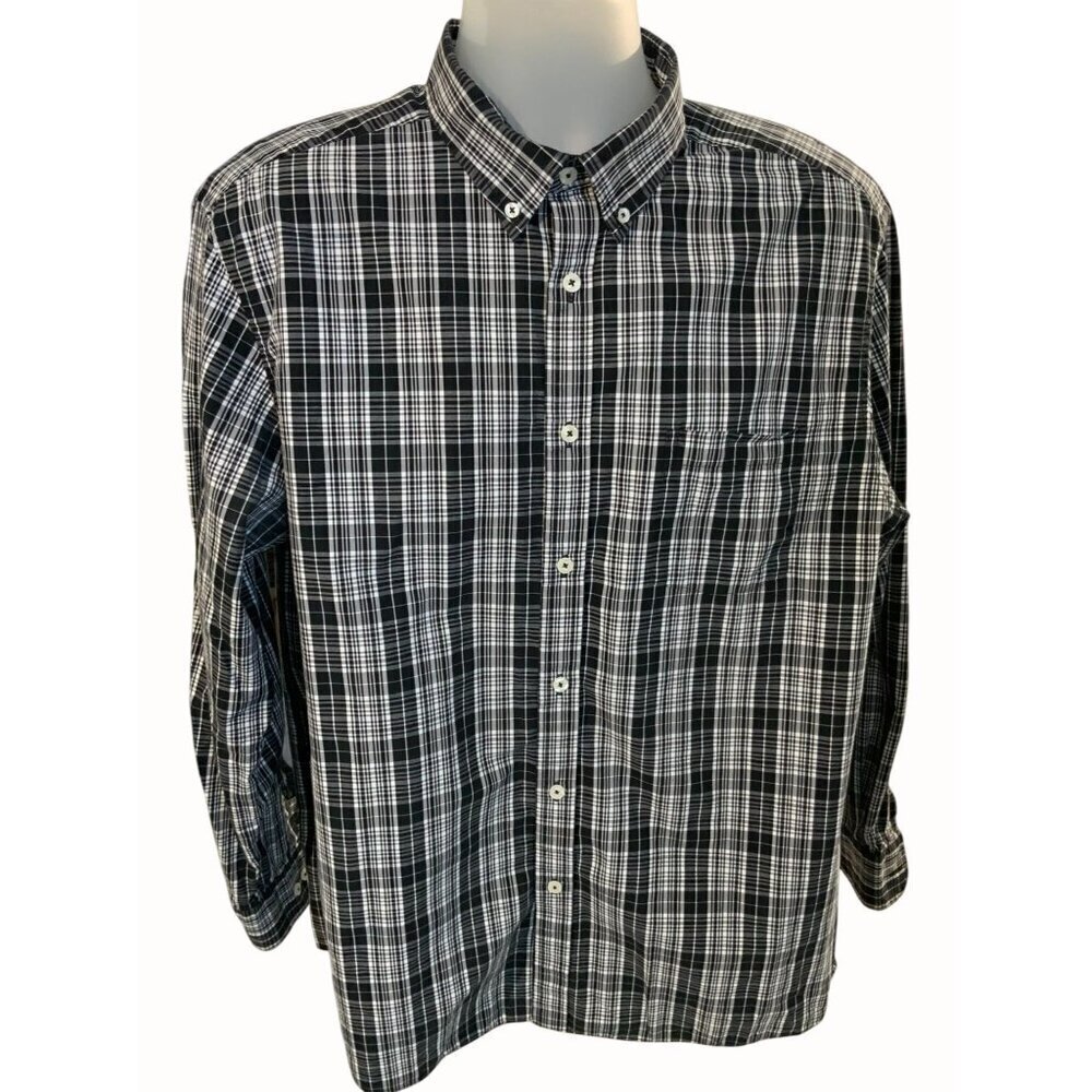 Rowm Mens Black White Plaid Button Up Long Sleeve Cotton Dress Shirt XL